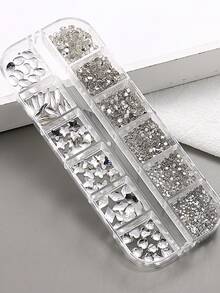 12颗白色美甲水钻，扁平美甲宝石装饰 - 月亮、星星、心形吊坠、珍珠、3D花朵美甲DIY用品 - 無色 - 查看 2