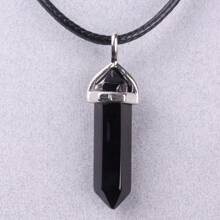 1 件天然石晶水晶項鍊 Pu 皮繩項鍊情侶禮物幸運石項鍊六角柱水晶吊墜項鍊男士女士直銷 - 天然石 - 查看 7