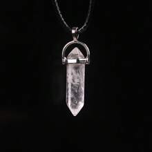 1 件天然石晶水晶項鍊 Pu 皮繩項鍊情侶禮物幸運石項鍊六角柱水晶吊墜項鍊男士女士直銷 - 天然石 - 查看 2