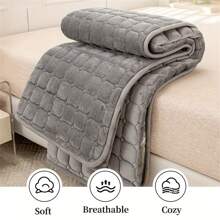 一件富有色彩的絨面床褥(不包括枕頭),舒適通透的床墊墊子,適用于臥室、客房、宿舍或旅館,非常適合秋冬床上用品 - 深灰色 - 查看 4