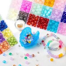 960pcs 8mm 24 Grid Burst Beads +24 Grid Solid Color Beads Combination Glass Bead Set With Tool Crystal Line  Scissors, Gift To Beginners - 8mm Multi-color Set - View 9