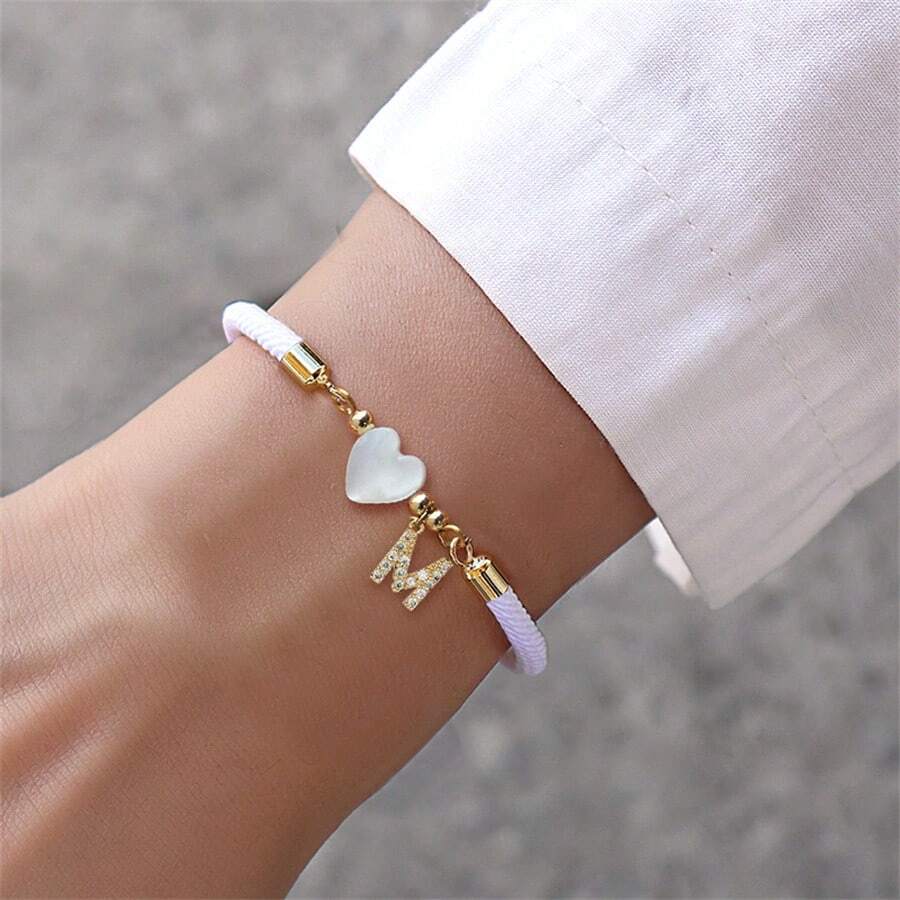 1 Vòng tay cổ điển hình trái tim Zirconia có thể điều chỉnh ban đầu dành cho nữ - trắng - Xem 1