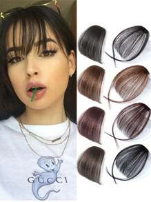 Synthetic Hair Extensions Clip In Bangs Hair Clip On Wispy Bangs Fringe With Temples Hairpieces For Women Clip On Air Bangs Flat Neat Bangs Hair Extension For Daily Wear - Chocolate Brown - View 8