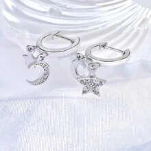 1對銀色星月形無過敏立體氧化鋯耳環,適合女性做為時尚禮物 - 銀色 - 查看 3
