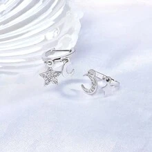 1對銀色星月形無過敏立體氧化鋯耳環,適合女性做為時尚禮物 - 銀色 - 查看 4