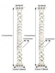 1入組銀色豪華時尚金屬單鏈長錶帶，兼容蘋果手錶 - 銀色 - 查看 7