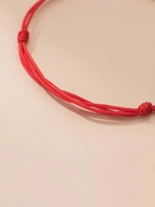HuooNew 1pc Minimalist 925 Sterling Silver Beaded Red Rope Bracelet For Daily Wear, Adjustable
