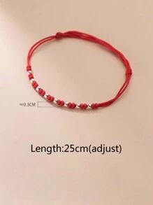 HuooNew 1pc Minimalist 925 Sterling Silver Beaded Red Rope Bracelet For Daily Wear, Adjustable