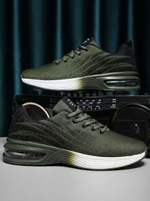 Men Color Blocking Gradient Knit Lace-Up Air Cushion Sneakers,Comfortable Breathable And Shock-Absorbing Outdoor Running Shoes,Suitable For Outdoor Sports, Jogging&Fitness&Walking