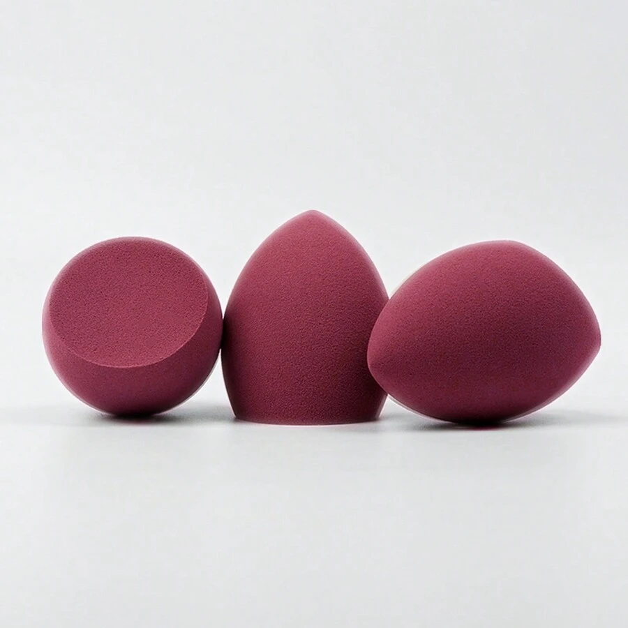 3pcs/Set Cut Edge Non-Eating Powder Super Soft Dry & Wet Dual-Use Makeup Sponge, Air Cushion Powder Puff, Non-Latex Dry & Wet Dual-Use Cosmetic Sponge - Burgundy - View 1
