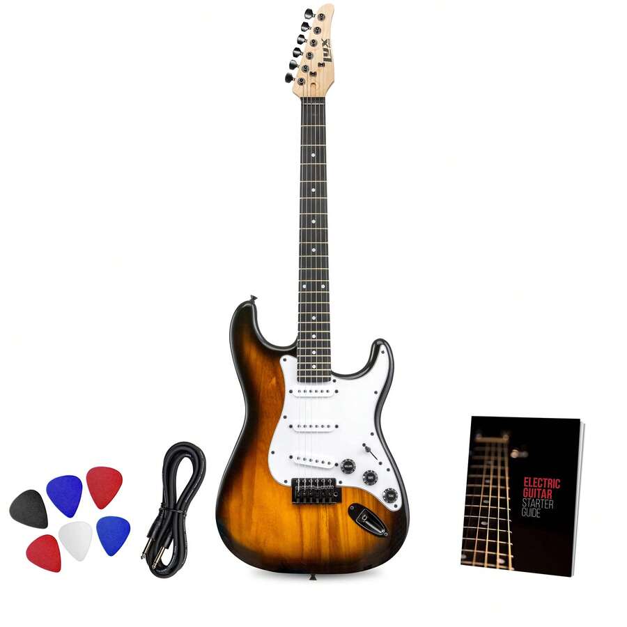 LyxPro CS Beginner 39" Stratocaster Electric Guitar & Electric Guitar Accessories Players With Guitar, Amp Cable, 6 Picks & Learner'S Guide, Solid Wood Body, Volume/Tone Controls, 5-Way Pickup - 旭日 - 查看 1