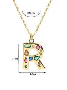 1 Pc Crystal Decor Gold Initial Necklace For Women Pendant Necklaces Daily Party Christmas Jewelry Gifts - Multicolor - View 19