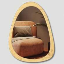 34" X 26"Asymmetrical Natural Wood Wall Frame Mirror,Irregular Mirror,Abstract Assymetrical Decorative Mirror,For Living Room Bedroom Bathroom Home Decor