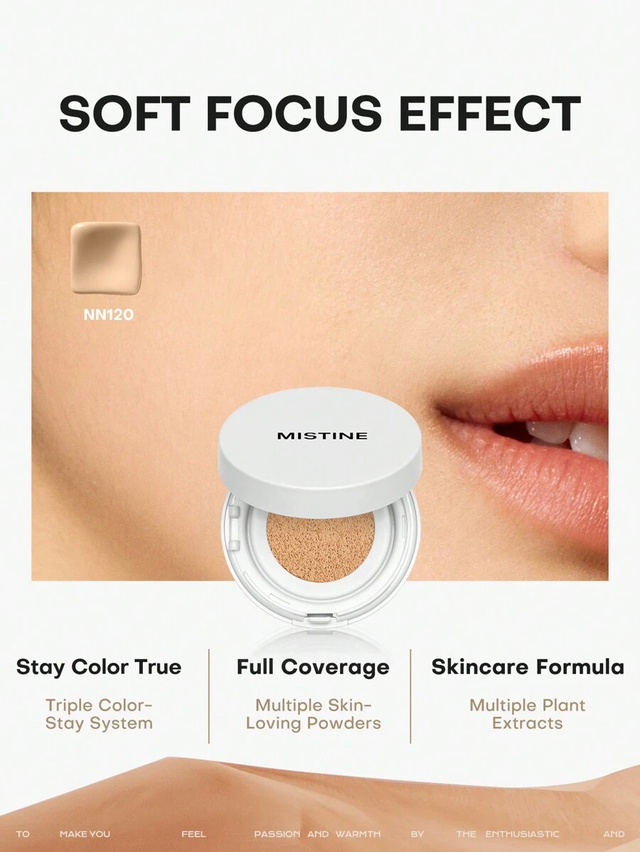 MISTINE 氣墊粉底,啞光亮澤、中等遮蓋力、適合乾性肌膚,24小時保濕持久防水防汗不脫妝 - NN120S - 查看 1