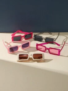 5 片裝時尚方形塑膠框女士眼鏡帶裝飾 - 彩色 - 查看 3