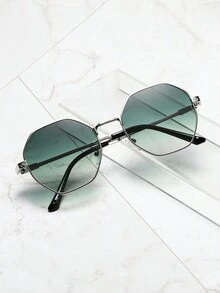 1 件男女通用金属几何框架装饰复古时尚眼镜，适合休闲场合 - 漸層 - 查看 2