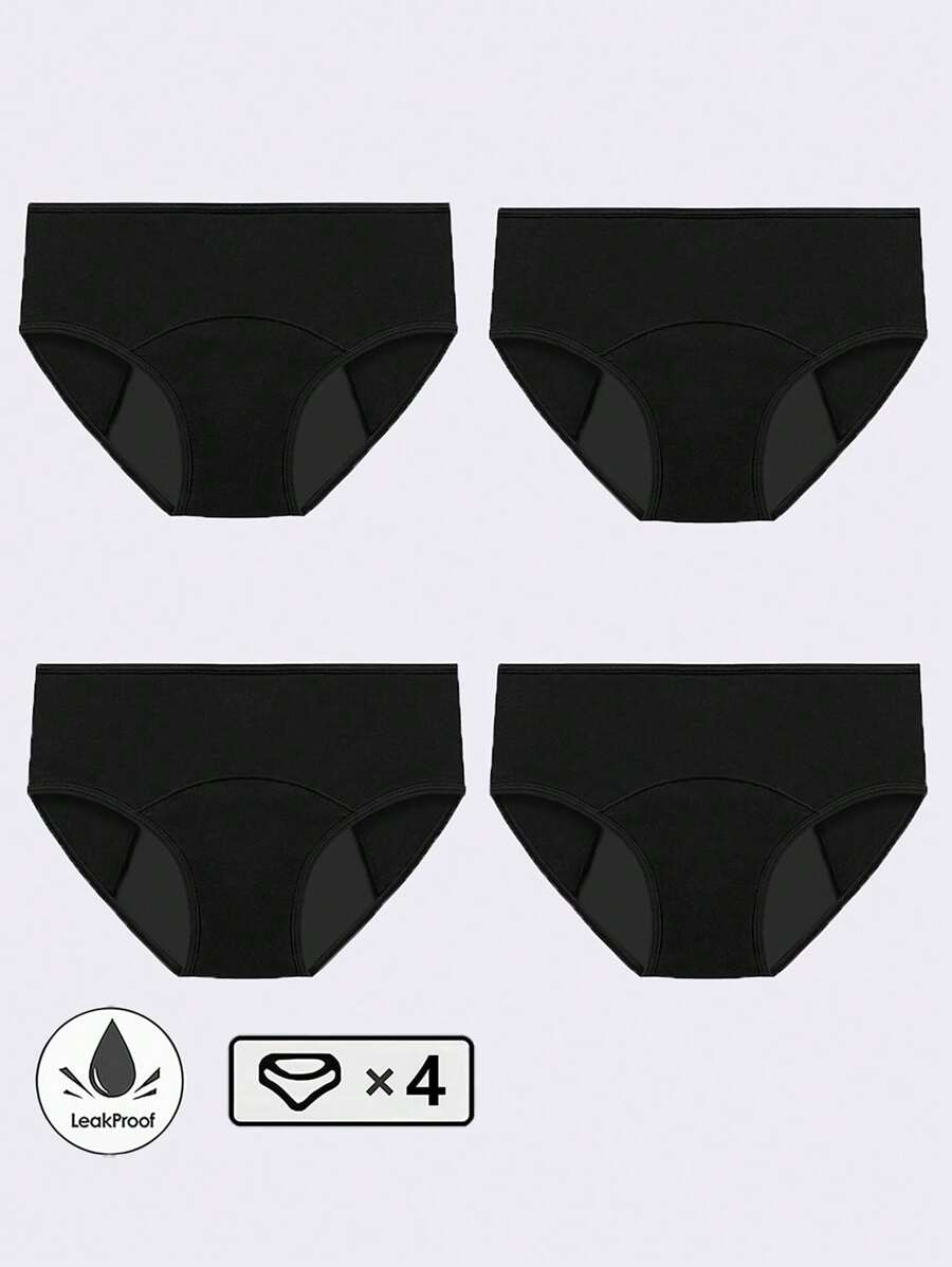 4 Stücke/Set und 3 Stücke/Set Periodenunterhosen für Frauen - nicht absorbierender Typ bequeme leckdichte physiologische Dessous & Unterwäsche - Schwarz - Übersicht 1