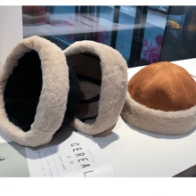 Women Winter Warm Plush Velvet Melon Cap Korean Style Retro Versatile Corduroy Hat, Thickening - Black - View 6