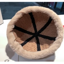 Women Winter Warm Plush Velvet Melon Cap Korean Style Retro Versatile Corduroy Hat, Thickening - Black - View 3