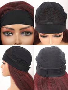 24 Inches Yaki Straight Burgundy Hair Wig With Headband Wig For Women Kinky Afro Long Synthetic Hair Wigs Heat Resistant - Burgundy - View 6