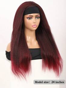 24 Inches Yaki Straight Burgundy Hair Wig With Headband Wig For Women Kinky Afro Long Synthetic Hair Wigs Heat Resistant - Burgundy - View 4