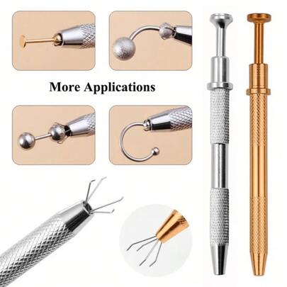 Accesorio de sujeción con garras tatuadas y cristales rhinestone, herramienta profesional de recogida con 4 garras para piercing corporal, incluye soporte de acero inoxidable con perlas falsas para hacer joyas, 1 pieza, 4 puntas, pinzas con punta de cristal y herramienta de perforación para hacer joyas, herramientas para hombres
