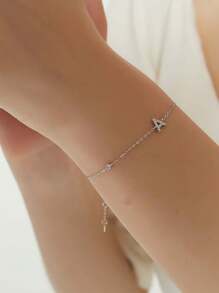 方晶鋯石字母裝飾銀手環 - 銀色 - 查看 3