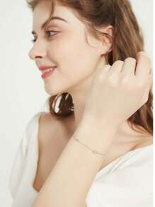 方晶鋯石字母裝飾銀手環 - 銀色 - 查看 4