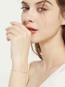 方晶鋯石字母裝飾銀手環 - 銀色 - 查看 2