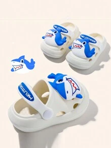 1pair Children's Hollowed-Out Shoes Summer Cute Shark Cartoon Boys' Indoor/Outdoor Slippers For Toddler Baby Kids - White - View 2