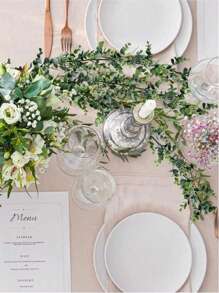 1 pièce/2 pièces/3 pièces, 70,86 pouces/5,9 pieds Décoration de maison Vignes de table artificielles, Couronne de fleurs d'eucalyptus vert avec feuilles d'eucalyptus dollar d'argent et couronne de fleurs de souffle de bébé. Fleurs et vignes artificielles en plastique. Saint-Valentin, Cadeau