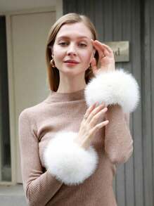 1pair Fuzzy Sleeve Cuff Wrist Warmer Arm Warmers Clothing Accessory