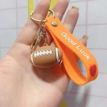 世界杯三維模擬球鑰匙扣環氧樹脂模擬橄欖球網球掛件鑰匙扣 - 棕色 - 查看 1