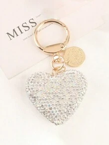 1pc Rhinestone Heart Solid Color Bag Charm Keychain Key Ring Pendant Gift , Backpack Wallet Pendant Small Gift Fashion Metal Bag Charm Travel Accessories,With Metal Hanging Clasp, Small And Lightweight, Car Keyring Ornament Car Pendant