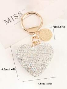 1pc Rhinestone Heart Solid Color Bag Charm Keychain Key Ring Pendant Gift , Backpack Wallet Pendant Small Gift Fashion Metal Bag Charm Travel Accessories,With Metal Hanging Clasp, Small And Lightweight, Car Keyring Ornament Car Pendant