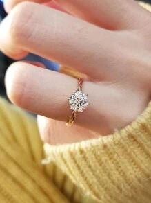 BALMORA 1pc High-End S925 Sterling Silver 24K Gold Plated Cubic Zirconia Ring Six Claws Rings For Women Wedding Party Gift - Gold - View 2