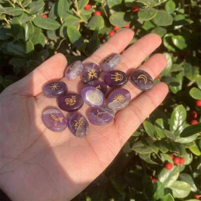 Set de 13 runas de brujas de piedras naturales de curación para meditación, misticismo y comunicación espiritual
