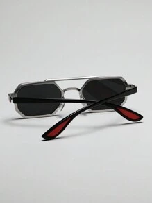 1 副男女通用金属几何框架眼镜，时尚休闲风格节日太阳镜，适合夏季海滩度假、户外、旅行返校时尚学院风 - 黑色 - 查看 6