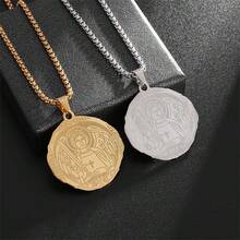 1件經典不鏽鋼復古圓盤十字天使項鍊,男女皆宜 - 銀色 - 查看 1