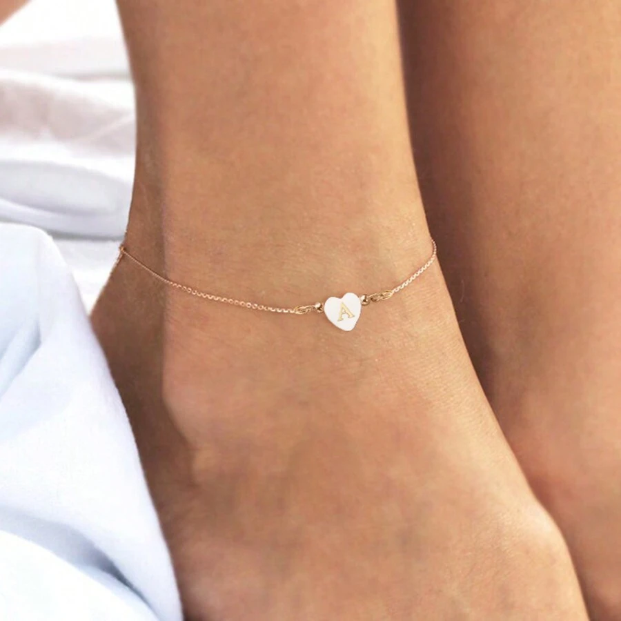 1pc Stainless Steel Initial Pendant Link Chain Anklet For Women - Yellow Gold - View 1