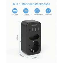 TESSAN Ladron Enchufes con USB C, Enchufe USB Multiple con Ladron 2 enchufes, 1 Puerto Tipo C, 3 USB A Negro - Negro - Ver 2