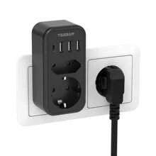 TESSAN Ladron Enchufes con USB C, Enchufe USB Multiple con Ladron 2 enchufes, 1 Puerto Tipo C, 3 USB A Negro - Negro - Ver 1