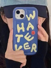 1pc Universal Frame Airbag - Blue Twisted English Letters Phone Case Compatible With IPhone, Huawei, Samsung, Xiaomi, Redmi - Multicolor - View 2