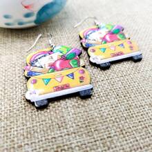 1對2024歐美返校文具單面印花木質校車垂墜耳環,女裝配件,日常簡約風格耳環 - 彩色的 - 查看 4