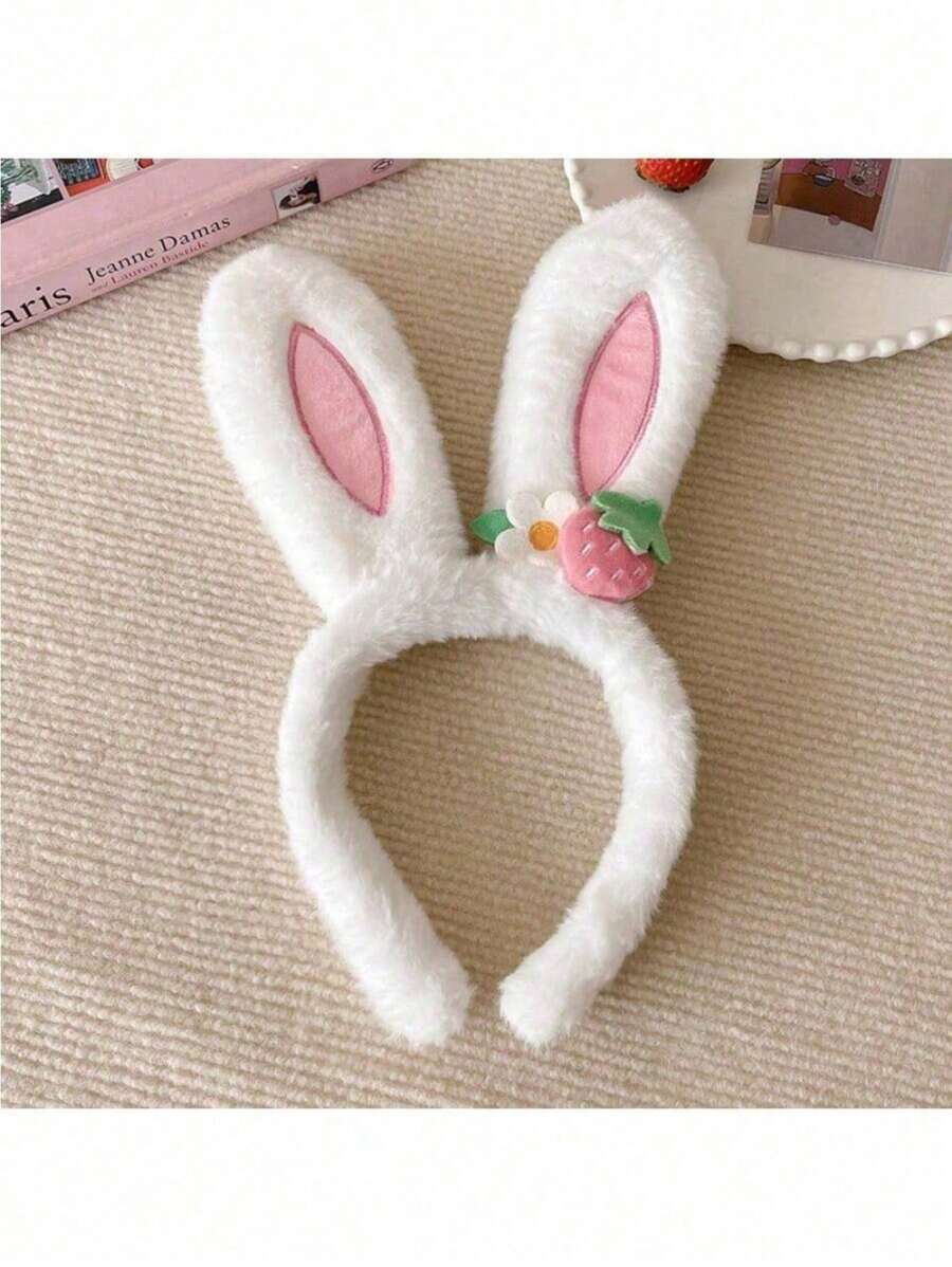 卡通草莓和兔子耳朵造型的女孩髮箍,幼兒兒童髮飾,2023年流行髮飾 - 杏色 - 查看 1