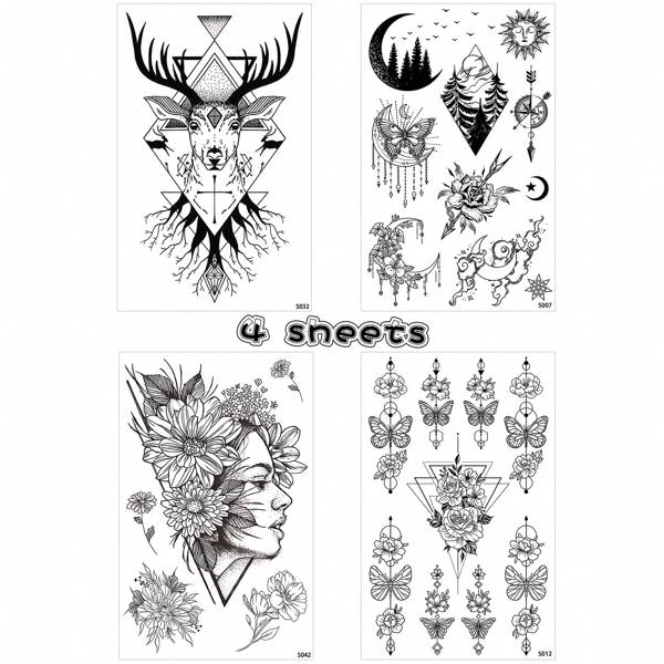 4 Half Arm Temporary Tattoos Sleeve Tattoos Waterproof Realistic Long