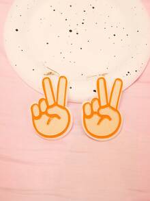 1pair Fashionable & Fun Cartoon Peace Sign Gesture Dangle Earrings For Women - Biye Sign - View 2