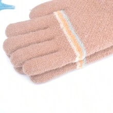 Children's Knitted Knit Gloves For Boys, Autumn & Winter, Thickened, Full Finger, Double Layer, Separated Finger, Keep Warm While Cycling, Primary School Students - Beige - View 9
