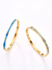 窄款不锈钢手镯，彩色珐琅装饰金色树脂涂层时尚女士袖口手链，进口商品