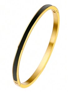 窄款不锈钢手镯，彩色珐琅装饰金色树脂涂层时尚女士袖口手链，进口商品